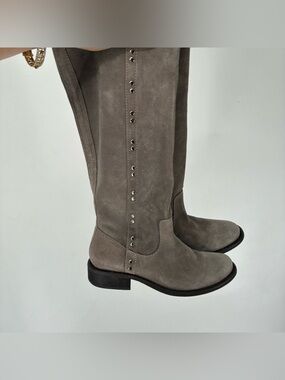 Carlos Womens 6.5 Suede Leather Tall Gray Boots Studded Western Rodeo Cowgirl